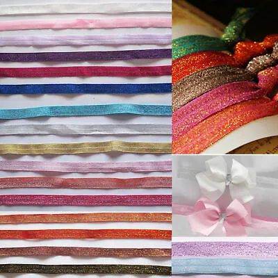 2 Metres 15mm Soft Glitter Foldover Elastic Headbands Hair Ties Cloth Sewing  • £1.49