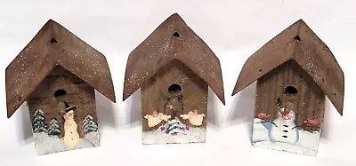 3 Handmade Mini Wooden Christmas Birdhouse Ornaments / Decorations Signed 2000 • $16
