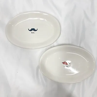 Rae Dunn HIS Mustache & HERS Lips Oval Plates (set Of 2) • $19.99