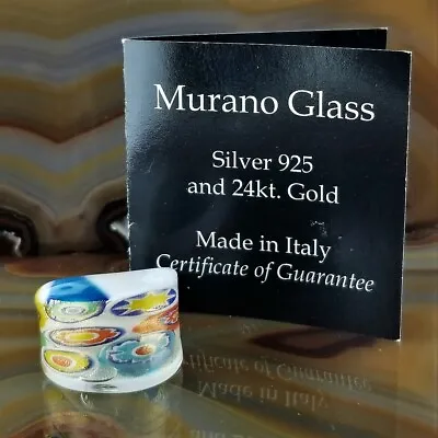  MURANO Glass Ring 24K Gold & 925 Flecks Millefiori  ITALY Sz 5.25 • $19.97