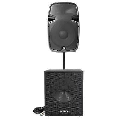 Vonyx SPJ-1500A 15  Active PA Speaker With SWA18 Subwoofer Pole & Cables 1800W • £529