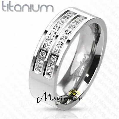 Men's Solid Titanium Simulated Diamond Micro Paved Wedding Band Ring Size 8-13 • $23.92