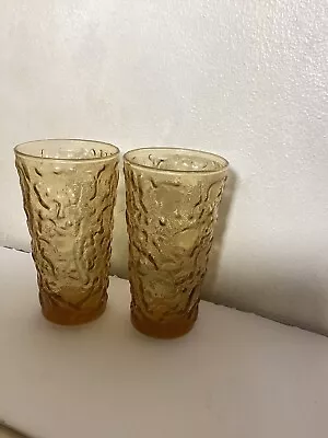 Vintage MCM Anchor Hocking Gold  Lido Milano Drinking Glasses  Set Of 2 • $16