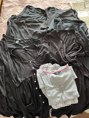 £5 • Buy Huge Maternity Clothes Bundle Size 12 Black Tops And Day Dresses Plus Pyjamas!