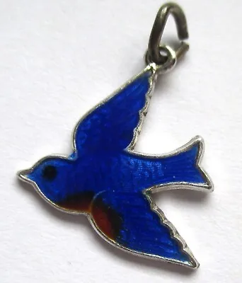 Vintage Wells Sterling Silver Guilloche Enamel Bluebird Blue Bird Charm • $28.99