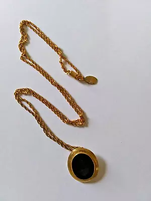 Vintage Aubrey Creations Goldtone With Black Stone Pendant Necklace. Signed Tag • $9.99