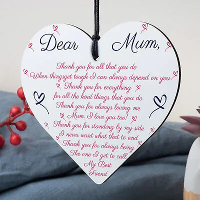 Mum Mummy Gift From Son Daughter Wooden Heart Sign Gift For Birthday Mothers Day • £3.95
