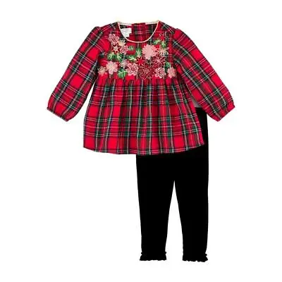 Mud Pie Kids Christmas Tartan Plaid With Floral Tunic Top And Legging Set • $44.99