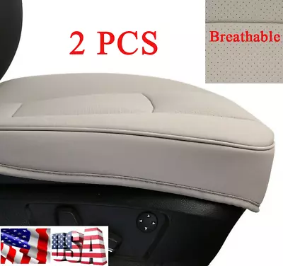 2PCS Car Gray Seat Cover Non-Slip Cushion Non-Binding Pad Breathable PU Leather • $47.55