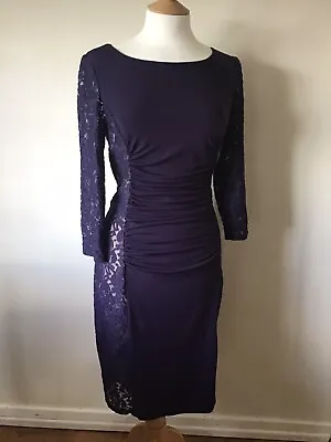 Phase Eight Purple Stretch Lace Side Panel Bodycon Wiggle Dress Uk 14 • £16.90