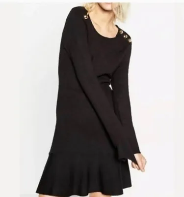 $8.99 • Buy Zara Knit Dress Black Long Sleeve White Stripe Sweater Size Medium