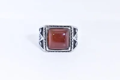 Vintage Stainless Steel Genuine Carnelian Size 8.75 Men's Free Mason Ring • $44