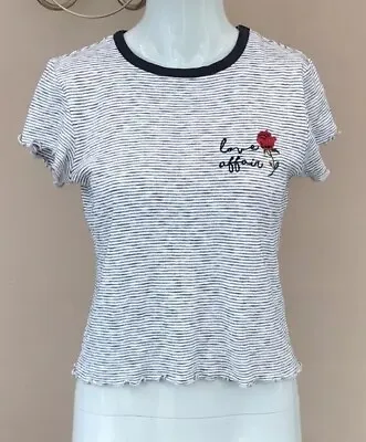 £8 • Buy Topshop Embroidered Love Affair Tshirt Size 8 Floral Stripe Tee Top Lettuce Hem
