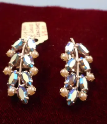 Vintage Signed B DAVID Rhinestone Earring Set WITH BLUE RHINESTONES • $46.75