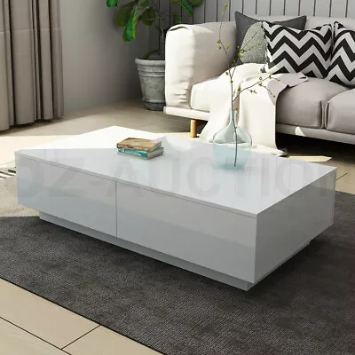 Extra Length 120cm Coffee Table Storage Shelf High Gloss Wooden 4 Drawers White • $179.95