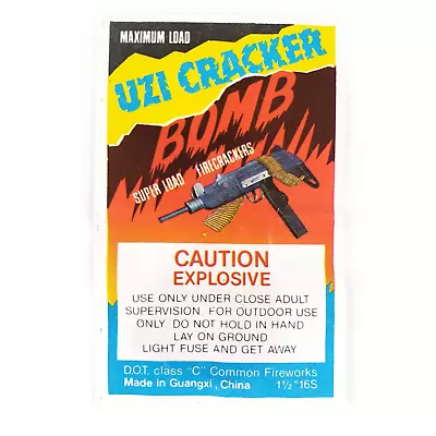 Uzi Cracker Bomb Firecracker Label 1970s Chinese Vintage Fireworks Art C2285 • $14.37