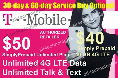 Preloaded T-Mobile SIM Card W/ 1&2 Month $15/$25/$40/$50 Prepaid Plan 5G/4G LTE  • $27.85