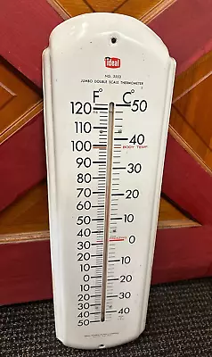 Vtg Ideal Jumbo Double Scale 27  Metal Fahrenheit Celsius Thermometer #5553 • $49.98