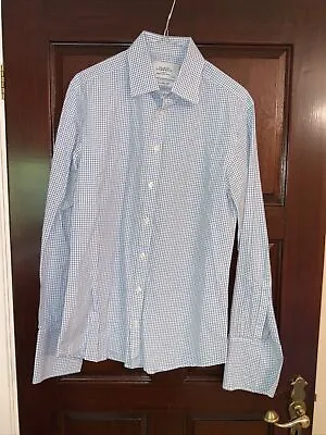 £10 • Buy Charles Tyrwhitt Blue & White Check Double Cuff ExtraSlim Fit Shirt Size 15.5/34