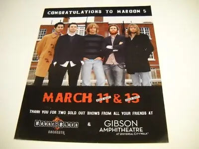 MAROON 5 Sold Out Show March 11 And 13 2005 Promo Poster Ad CONGRATULATIONS  • $9.95