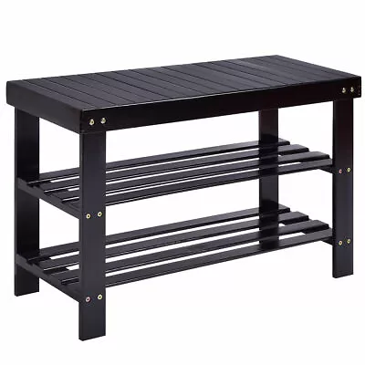 3 Tier Bamboo Shoe Rack Bench Storage Shelf Organizer Entryway Home Furni Black • $39.99