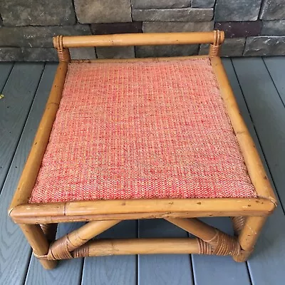 Mid Century Boho Bamboo Wood Frame Beach House Cabin Vintage Ottoman • $149