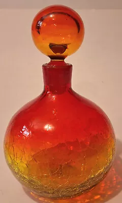 Blenko Art Decanter Tangerine Crackle Blown Glass 636s Wayne Husted 1965 Vintage • $233