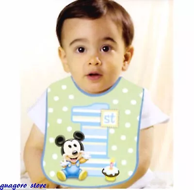 Mickey Mouse 1st Birthday Bib It's A Boy Green Polka Dot Party Decorations • $8.99