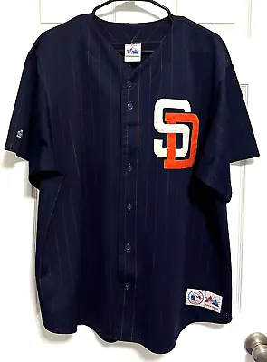 SAN DIEGO PADRES SD Men Button Vintage Navy Sewn Baseball Jersey XXL Majestic • $232.75