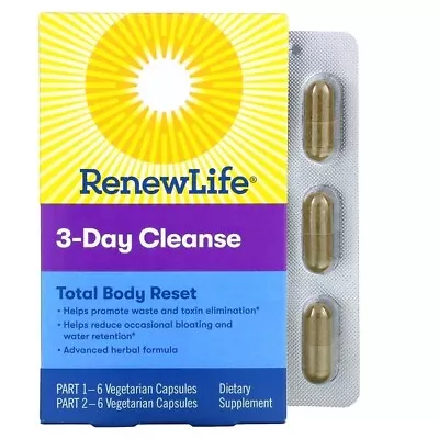 Renew Life 3-Day Cleanse Total Body Reset 6 Vegetarian Capsules Exp 7/24 • $9.99