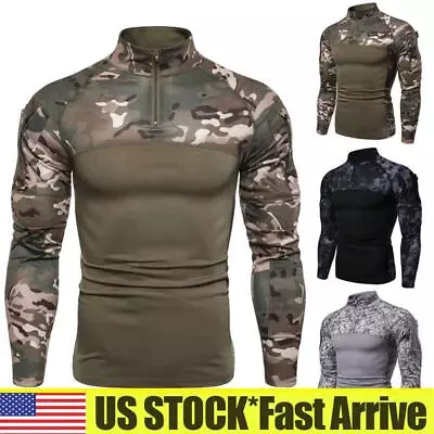 Mens Tactical Military T-shirt Long Sleeve Army Combat Camo Shirt Fitness Blouse • $25.49