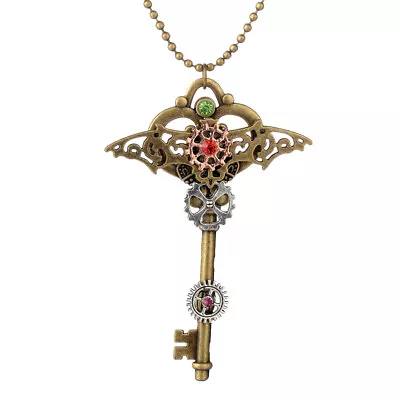 Vintage Pendant Necklace Steampunk Gear Bat Wing Key Necklace Antique Gift • $7.58