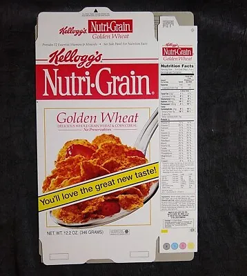 RARE! 1993 INTRO Kellogg's NUTRI-GRAIN GOLDEN WHEAT CEREAL BOX Empty Unused Vtg • $42.88