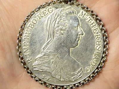 1780 Austria Silver Maria Theresa Thaler Coin 800 Silver Rope Mount #ESK17 • £65.66