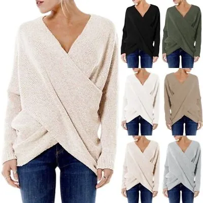 Women Knitwear Long Sleeve Knitted Sweaters Ladies Jumper Tops Plus Size Shirts • £10.45