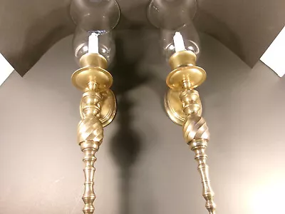 Pair Large Lacquered Brass Candle Wall Sconces With Shades Vintage • $80