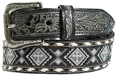 Nocona Western Mens Belt Leather Beaded Cross Buck Stitch Black N210005501 • $69