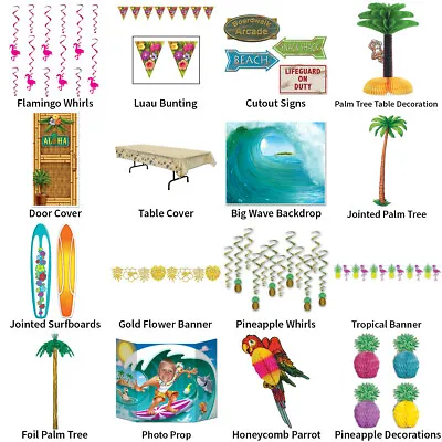 £15.99 • Buy Tropical Beach / Surfer Theme Decorations - Partyware Complete Selection