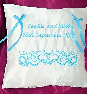 Embroidered Personalised Satin Wedding Ring Cushion - 1 • £16.99