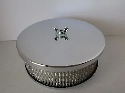 CHROME 6 3/8  FLAT TOP / PAPER ELEMENT AIR CLEANER 5 1/8  4 Bbl CARB  #229P   • $22.99