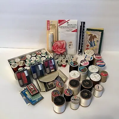 VTG Sewing Notions 56 Spools Thread Coats Sewing Kits Sew/Knit Gauge Misc. • $25