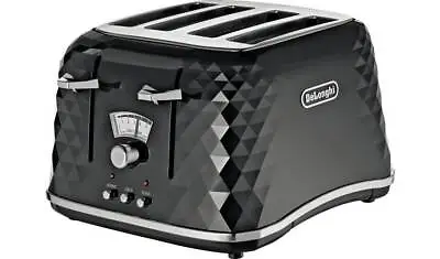 De'longhi CTJ4003.BK 4 Slice Toaster Brillante Defrost Function 1800W - Black • £34.99