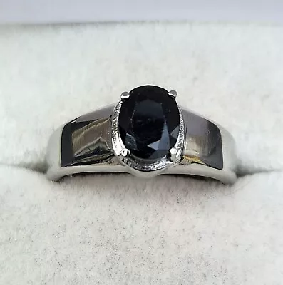 Men's Midnight Sapphire Solitaire Stainless Steel Ring 2.50 Ctw Szs 11 Or 12 • $18.95