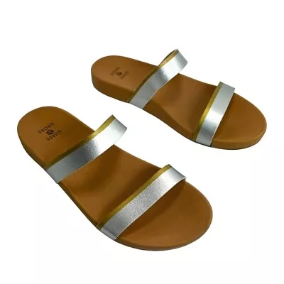 Shade & Shore Dani Sandal Slides Women's 6 Metallic Gold Shimmer Beach Resort • $12.95