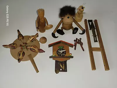 Collection Of Wooden Carvings / Toys Incl Kay Bojesen (style) Monkey • £55