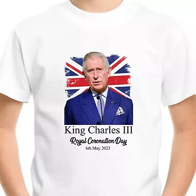 King Charles III T-Shirt Coronation 2023 Union Jack Crown Men Adult Kids Top V2 • £7.99