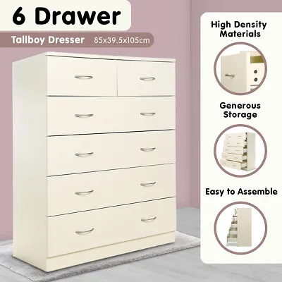 $239 • Buy New Tallboy Dresser 6 Chest Of Drawers Table Cabinet Bedroom Storage White