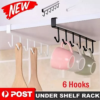 6 Hooks Metal Under Shelf Hook Kitchen Cupboard Cabinet Mug Cup Rack Holder NEW • $7.49