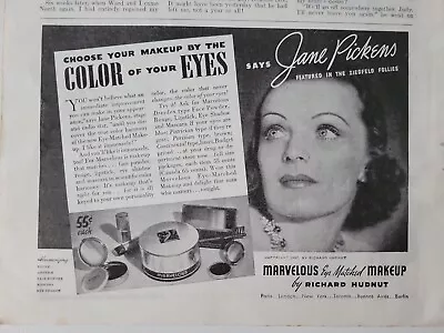 1937 Marvelous Makeup By Richard Hudnut Jane Pickens Ziegfeld Follies Ad • $9.99