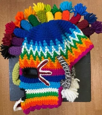 Colorful Winter Hat Knit Cap Aztec Face Mask Rainbow Colors Mohawk Style Cool • $11.99